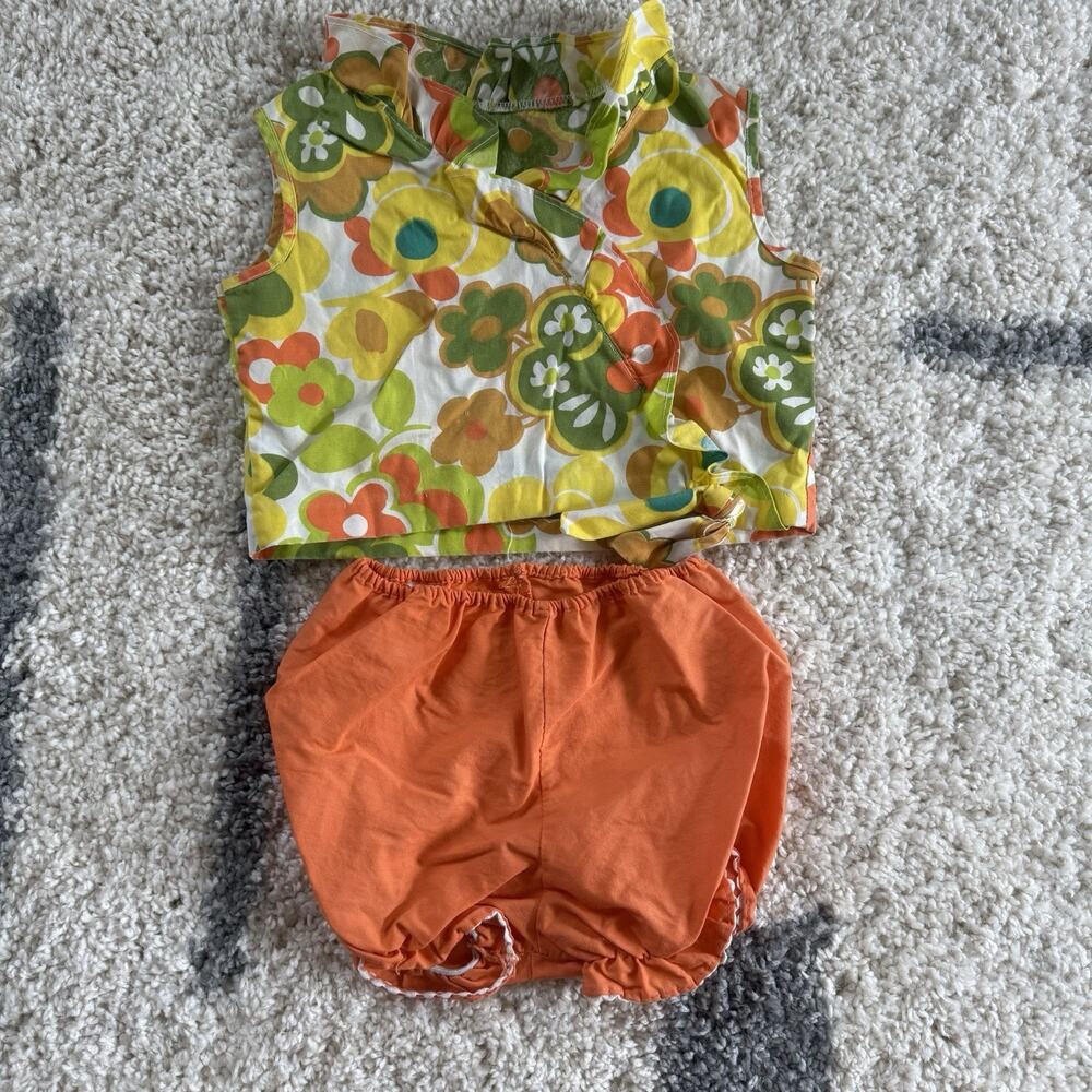Toddler Girls Outfit Orange Paisley Top Bloomers Set 4T Retro 70s Easter Spring
